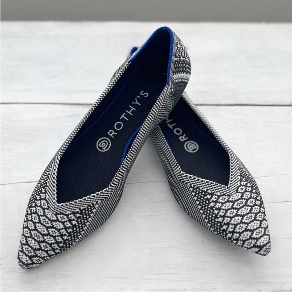 Rothy's | Shoes | Rare Rothys The Point Black White Python Slip On Flat ...